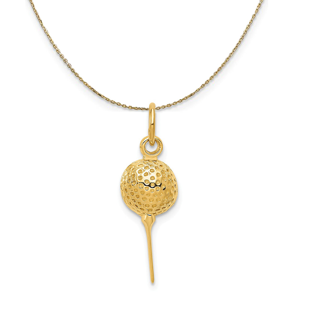 14k Yellow Gold Golf Ball on Tee (7mm) Necklace, Item N23424 by The Black Bow Jewelry Co.