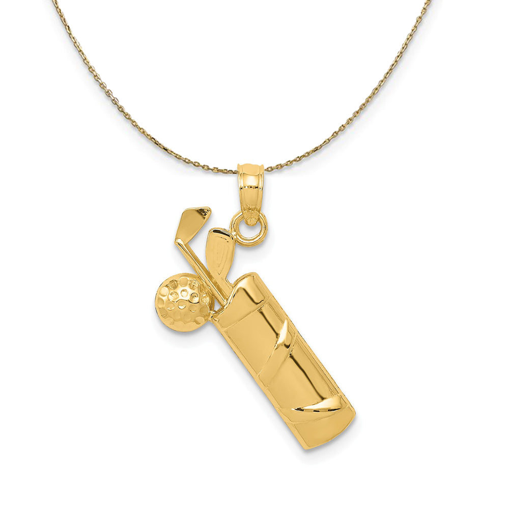 14k Yellow Gold Polished Golf Bag Necklace, Item N23426 by The Black Bow Jewelry Co.