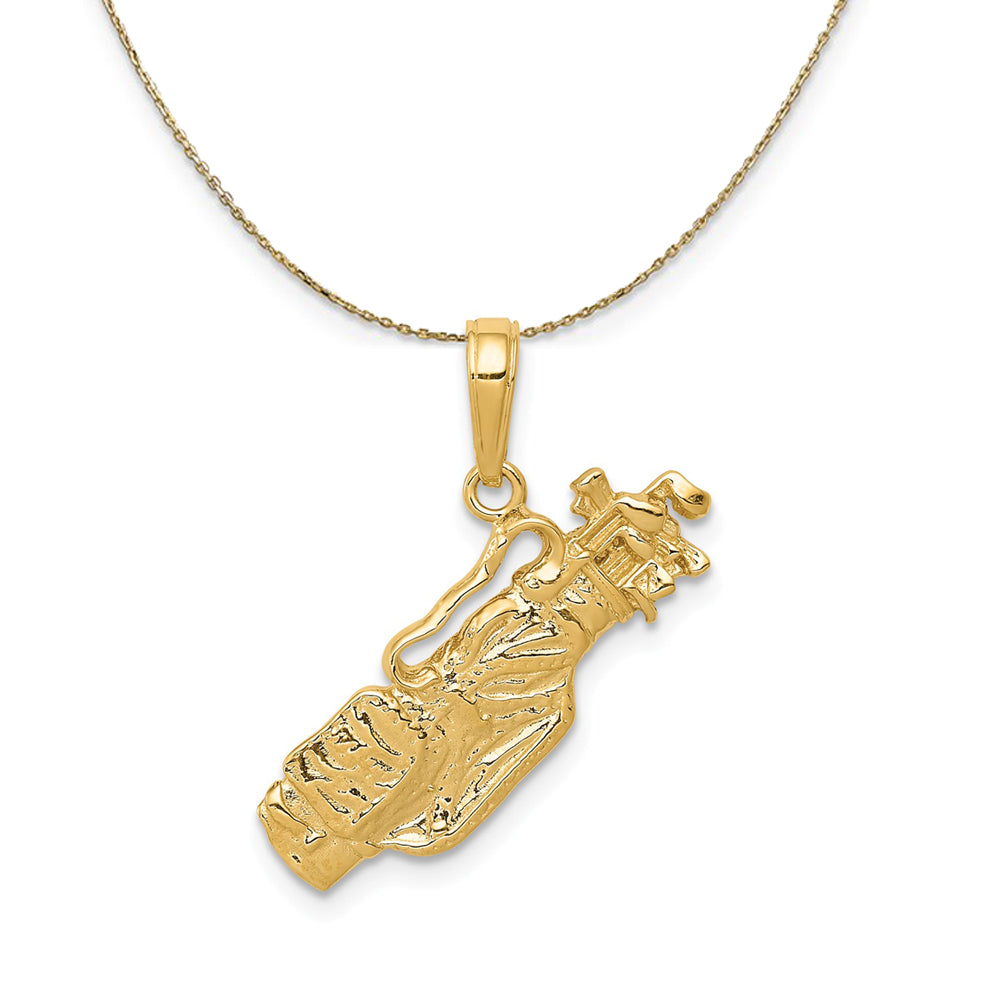 14k Yellow Gold Polished Golf Bag Necklace, Item N23428 by The Black Bow Jewelry Co.