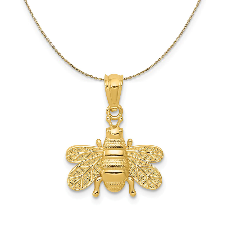 14k Yellow Gold 15mm Textured Bee Necklace, Item N23443 by The Black Bow Jewelry Co.