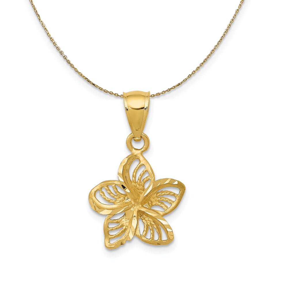 14k Yellow Gold 13mm Diamond Cut Filigree Plumeria Necklace, Item N23444 by The Black Bow Jewelry Co.