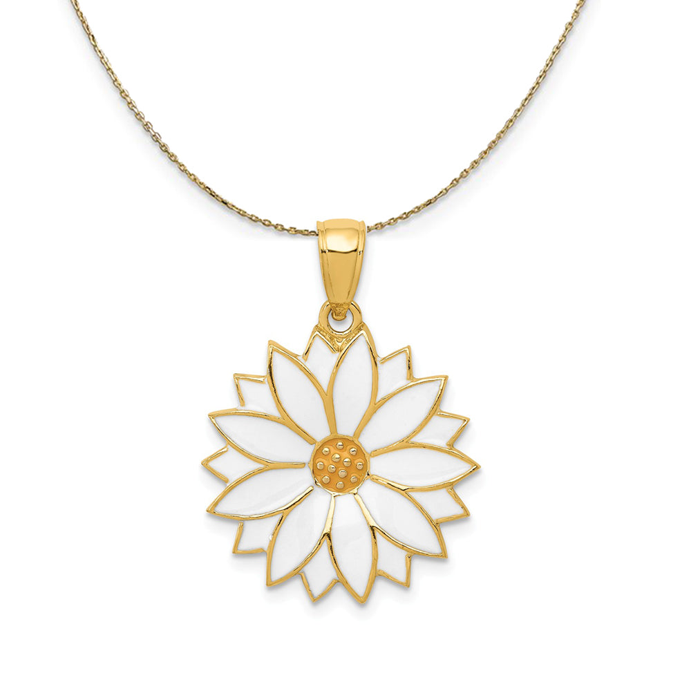 14k Yellow Gold 19mm White Enameled Daisy Blossom Necklace, Item N23445 by The Black Bow Jewelry Co.