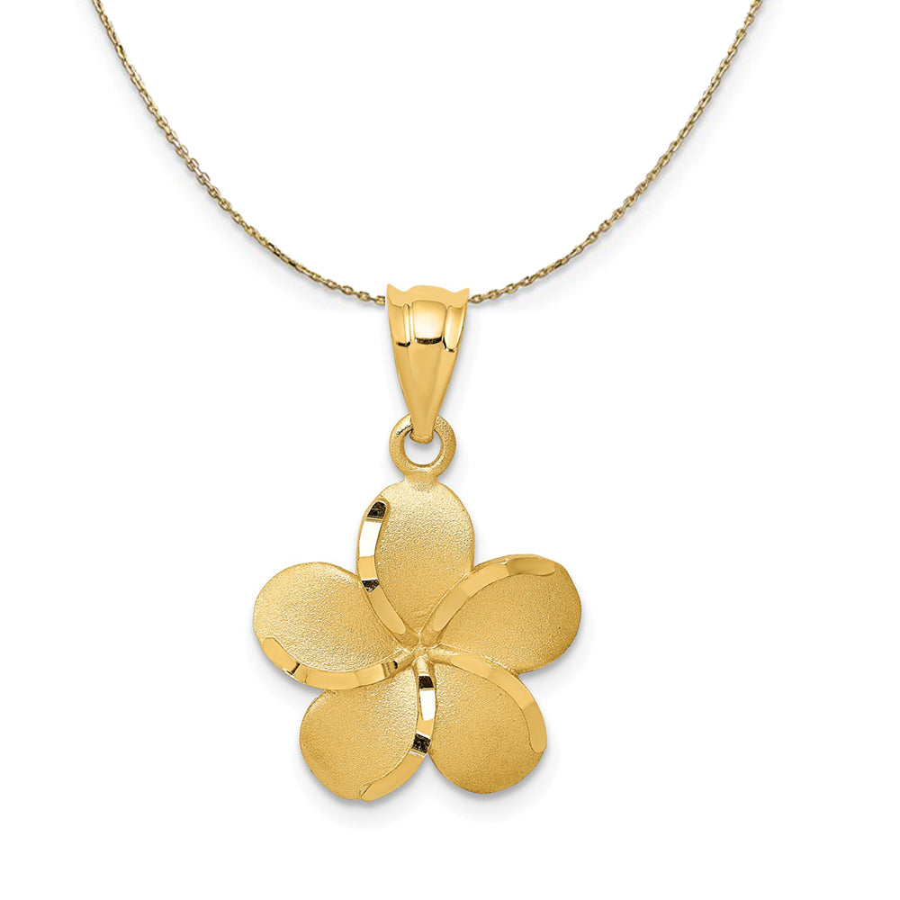 14k Yellow Gold 14mm Diamond Cut Plumeria Necklace, Item N23456 by The Black Bow Jewelry Co.