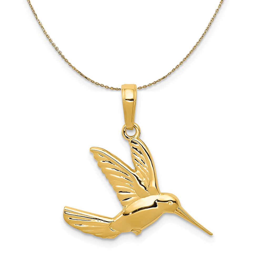 14k Yellow Gold Polished Hummingbird in Flight Necklace, Item N23472 by The Black Bow Jewelry Co.