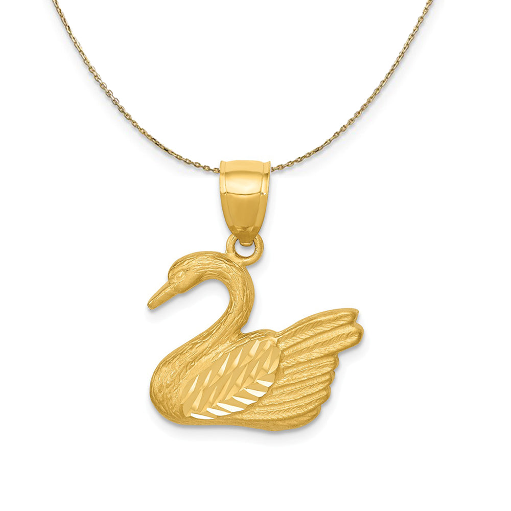 14k Yellow Gold Diamond Cut Swan Necklace, Item N23494 by The Black Bow Jewelry Co.