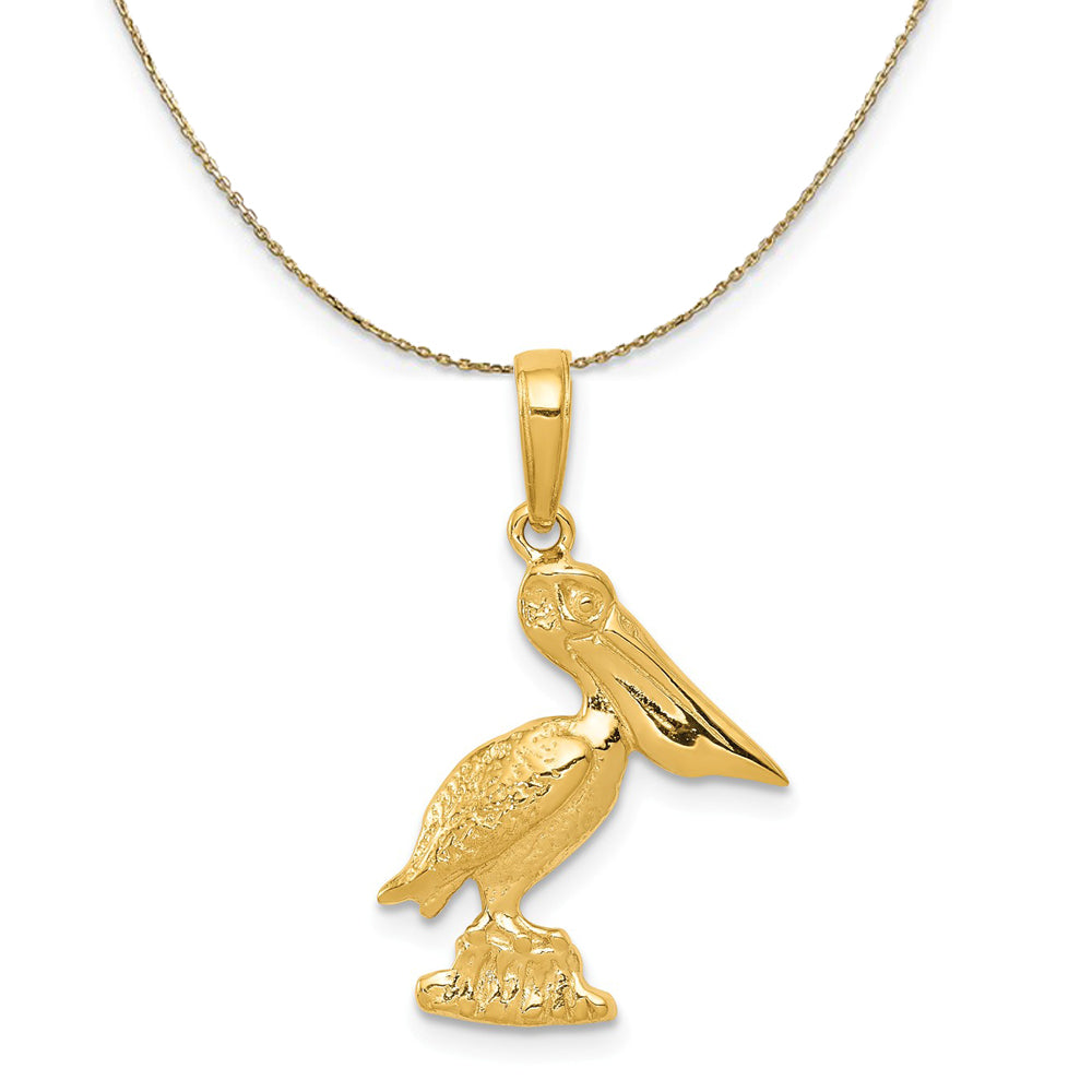 14k Yellow Gold Polished 2D Pelican Necklace, Item N23498 by The Black Bow Jewelry Co.