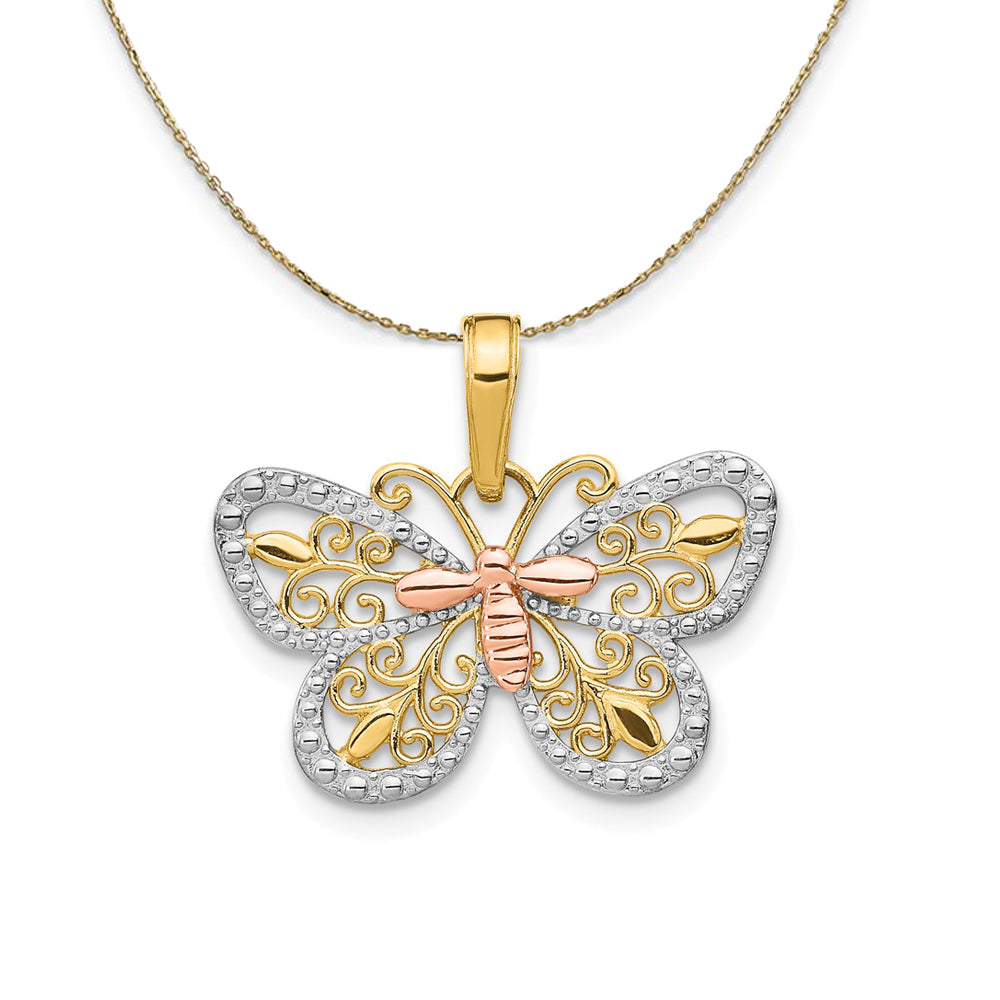 14k Yellow &amp; Rose Gold with Rhodium 21mm Butterfly Necklace, Item N23512 by The Black Bow Jewelry Co.