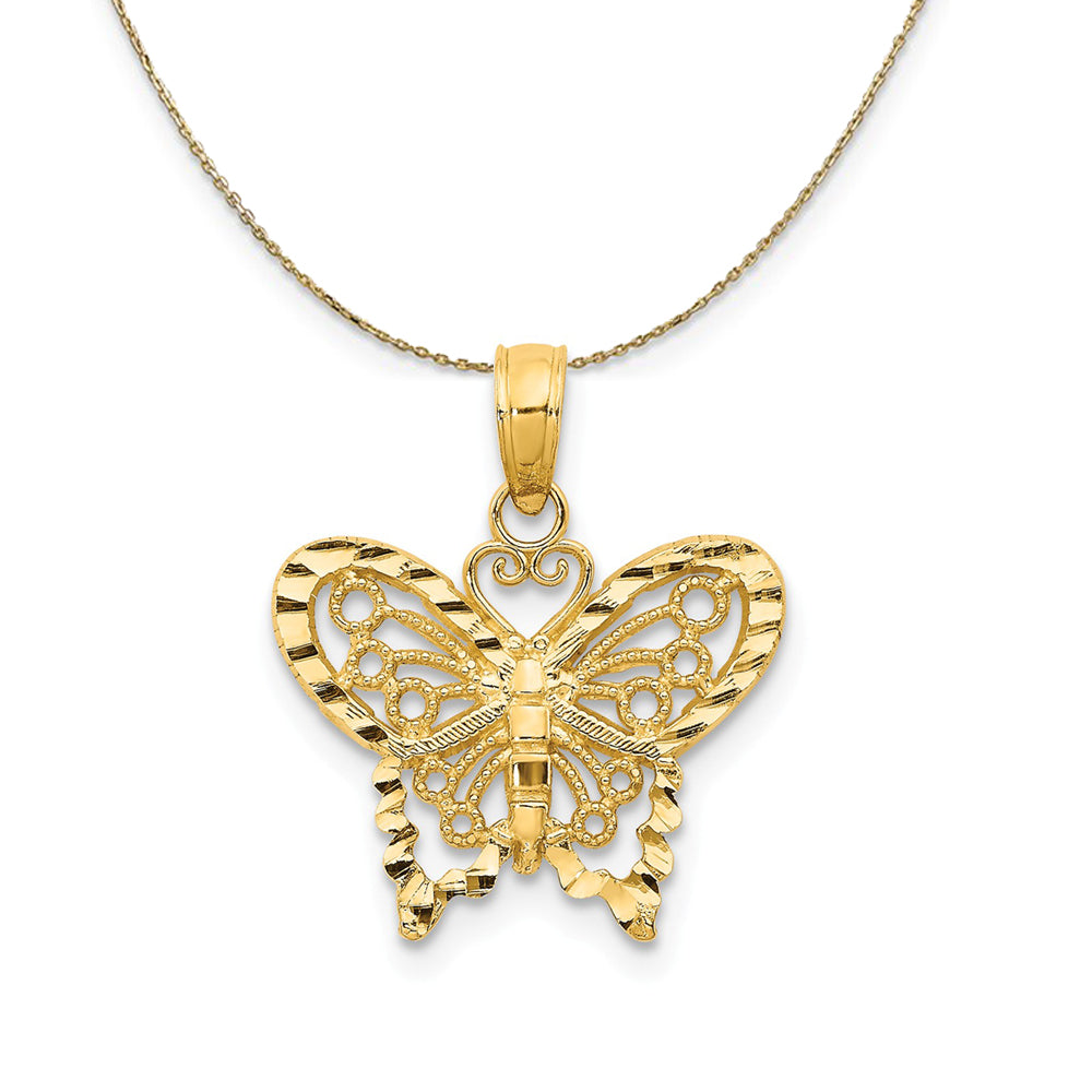 14k Yellow Gold 16mm Diamond Cut Butterfly Necklace, Item N23522 by The Black Bow Jewelry Co.