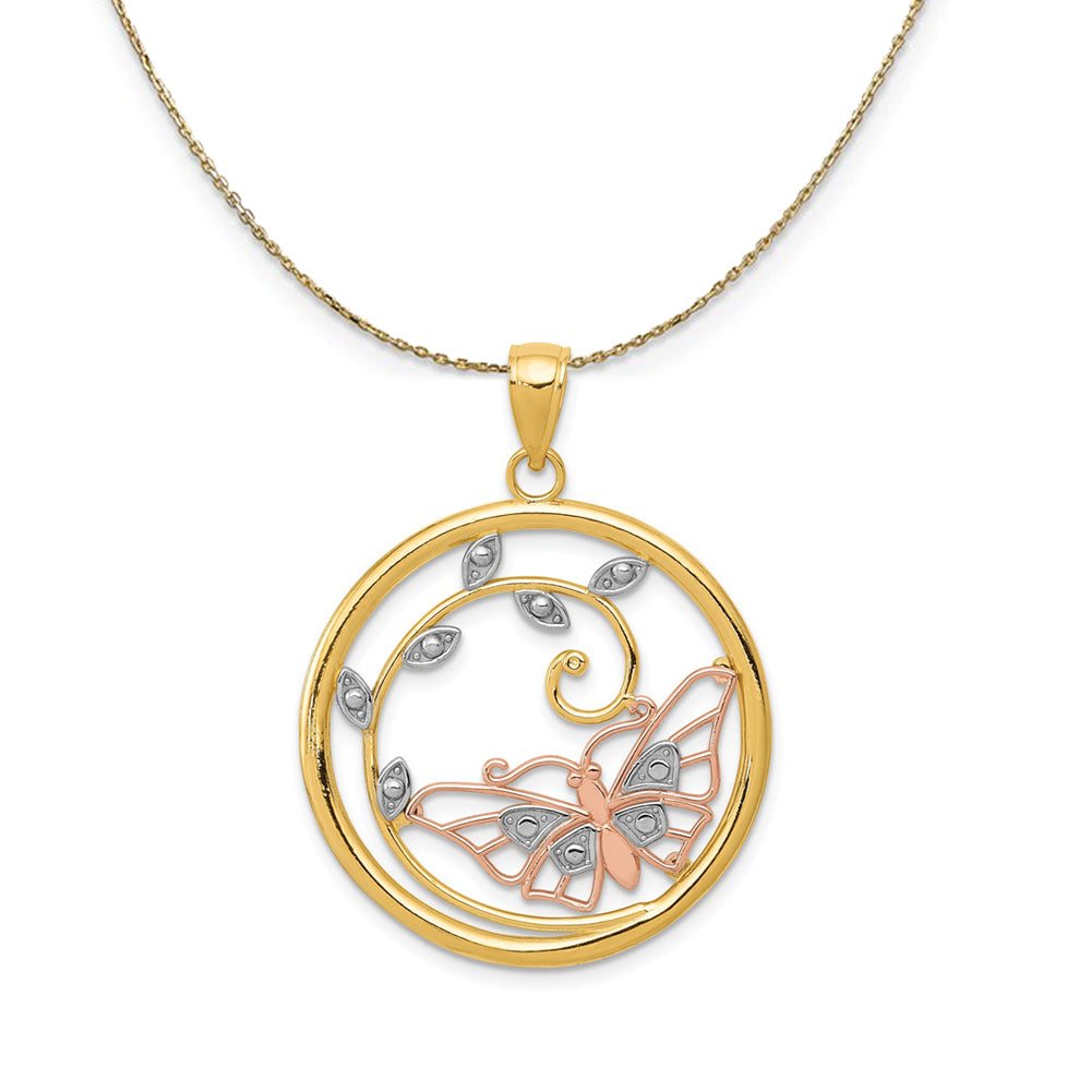 14k Yellow &amp; Rose Gold with Rhodium 25mm Butterfly Necklace, Item N23531 by The Black Bow Jewelry Co.