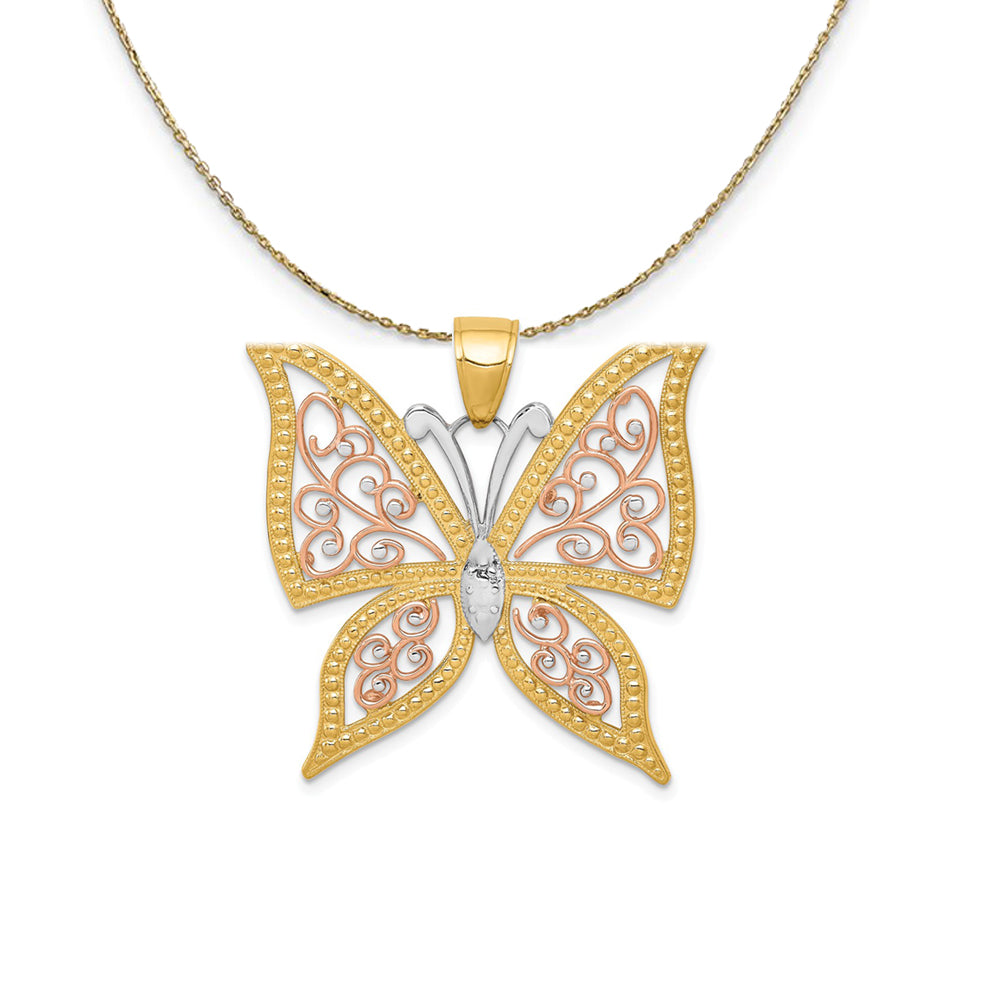 14k Yellow &amp; Rose Gold with Rhodium 33mm Butterfly Necklace, Item N23532 by The Black Bow Jewelry Co.