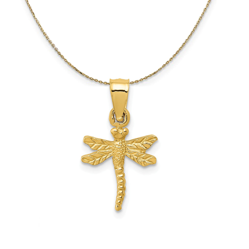 14k Yellow Gold Mini Satin Dragonfly Necklace, Item N23549 by The Black Bow Jewelry Co.