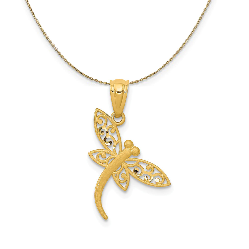 14k Yellow Gold Flat Filigree Dragonfly Necklace, Item N23550 by The Black Bow Jewelry Co.