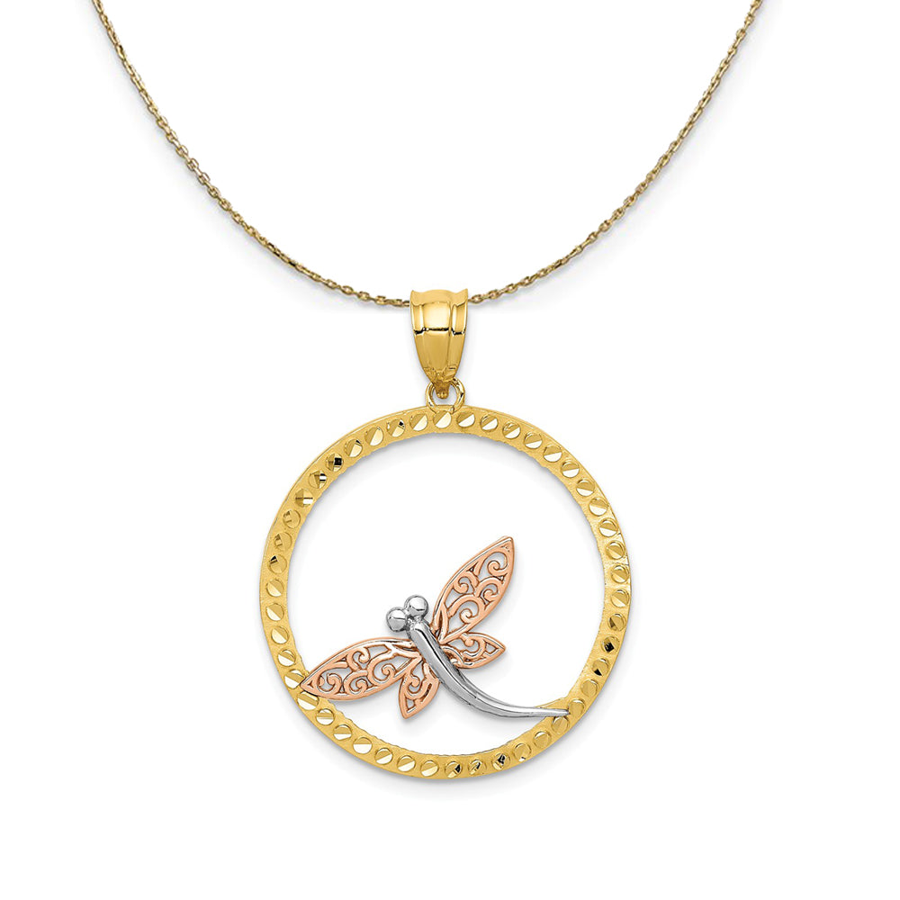 14k Yellow &amp; Rose Gold with Rhodium 24mm Dragonfly Necklace, Item N23557 by The Black Bow Jewelry Co.