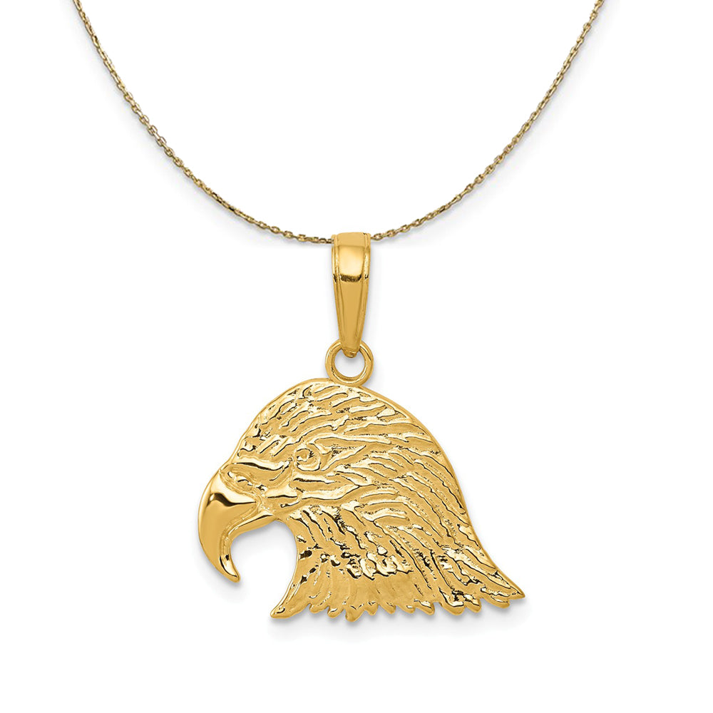 14k Yellow Gold 15mm Textured Eagle Head Necklace, Item N23571 by The Black Bow Jewelry Co.