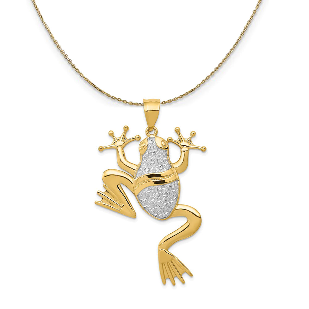 14k Yellow Gold & Rhodium Large Diamond Cut Frog Necklace, Item N23586 by The Black Bow Jewelry Co.