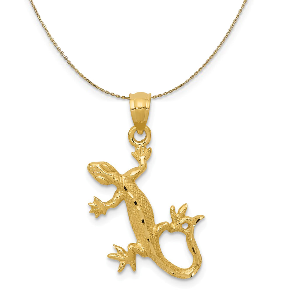 14k Yellow Gold Diamond Cut Gecko Necklace, Item N23587 by The Black Bow Jewelry Co.