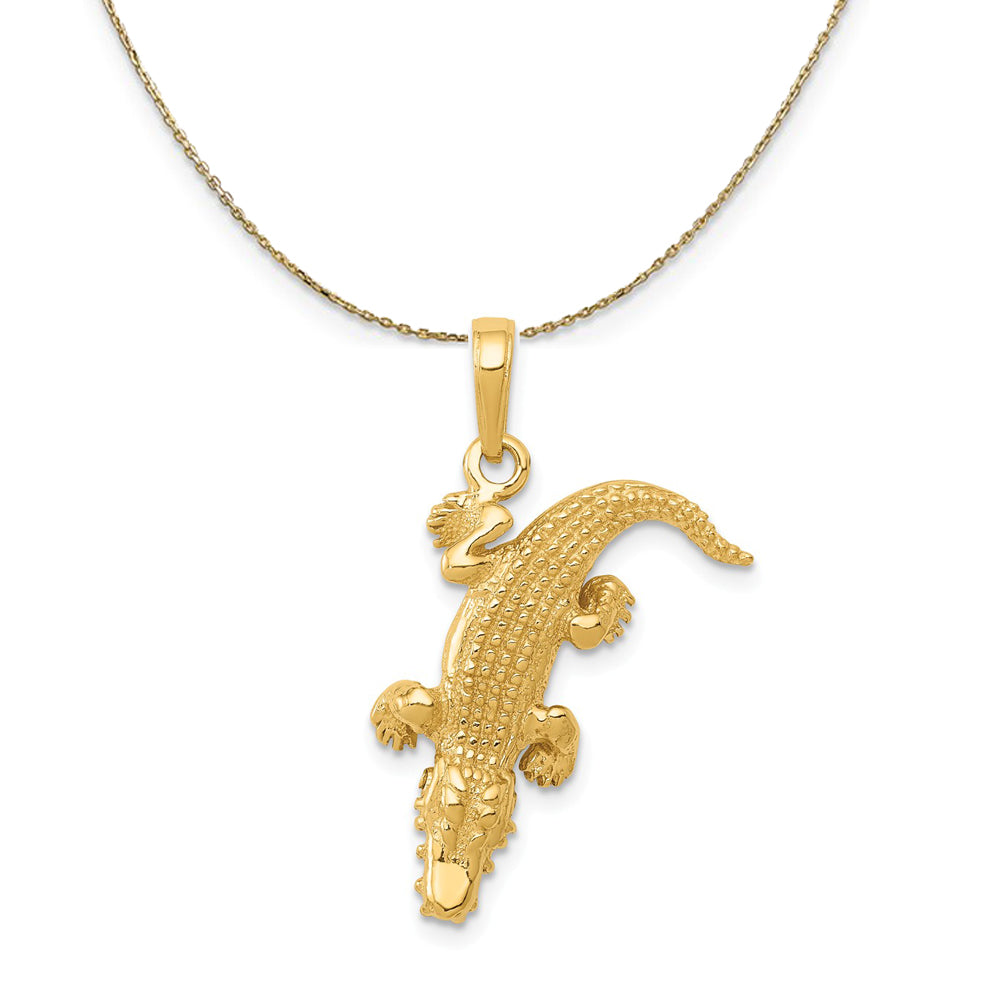14k Yellow Gold 3D Moveable Alligator Necklace, Item N23591 by The Black Bow Jewelry Co.