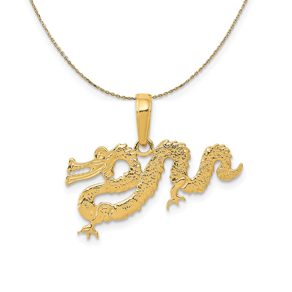 14k Yellow Gold Textured Serpentine Dragon Necklace, Item N23595 by The Black Bow Jewelry Co.