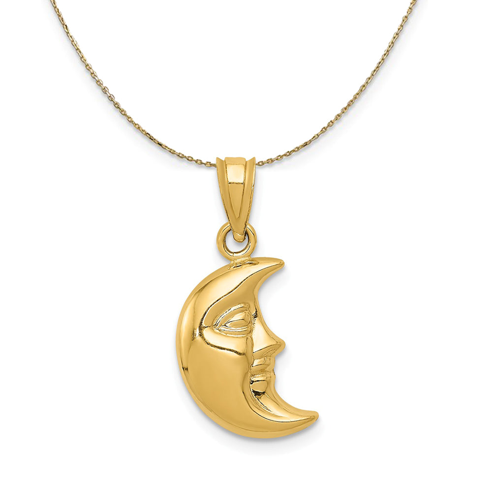 14k Yellow Gold 3D Crescent Moon Face Necklace, Item N23596 by The Black Bow Jewelry Co.