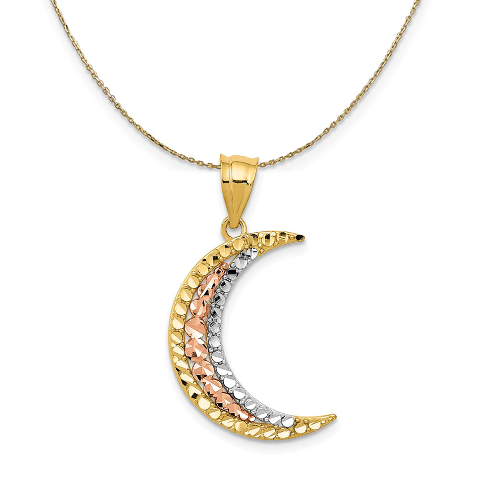 14k Yellow &amp; Rose Gold with Rhodium D/C Crescent Moon Necklace, Item N23597 by The Black Bow Jewelry Co.
