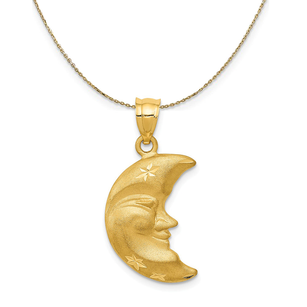 14k Yellow Gold Diamond Cut Crescent Moon Face Necklace, Item N23598 by The Black Bow Jewelry Co.