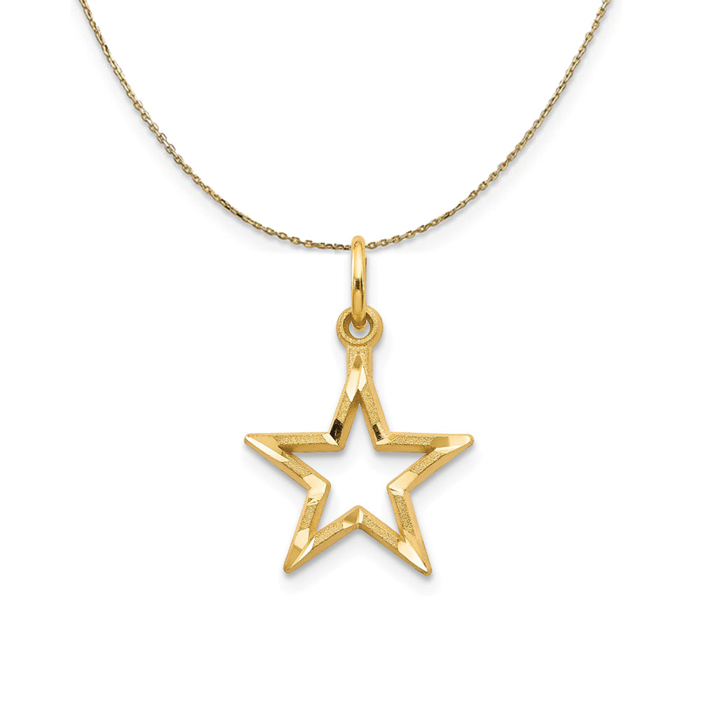 14k Yellow Gold 13mm Diamond Cut Open Star Necklace, Item N23605 by The Black Bow Jewelry Co.