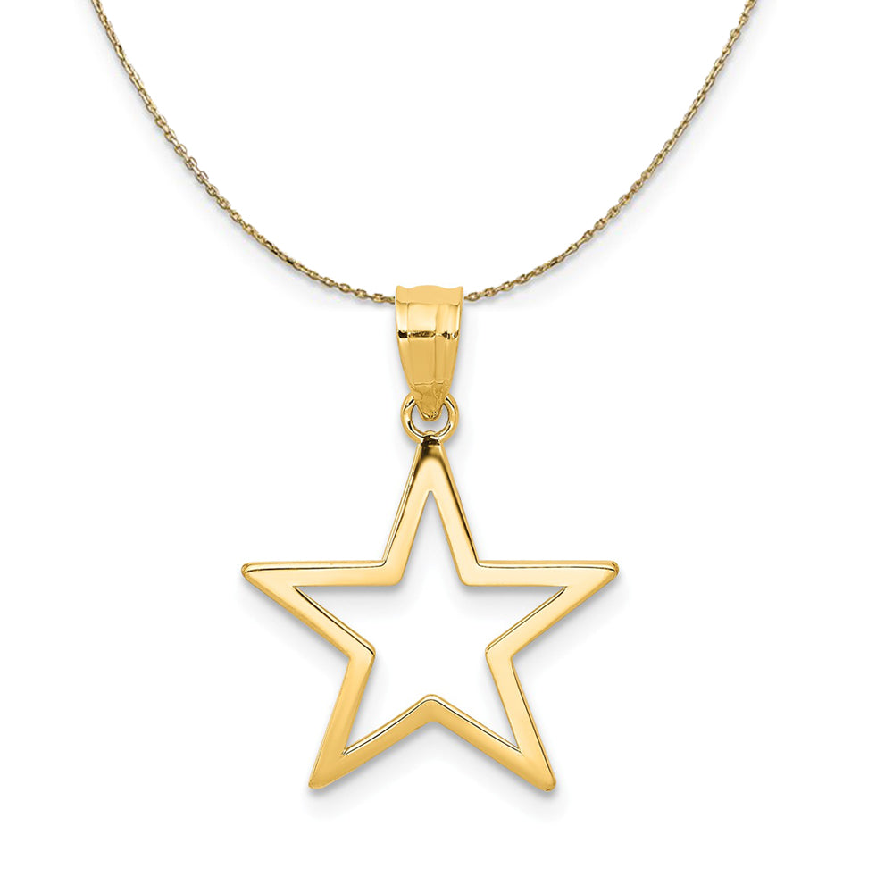 14k Yellow Gold 15mm Polished Cutout Star Necklace, Item N23608 by The Black Bow Jewelry Co.
