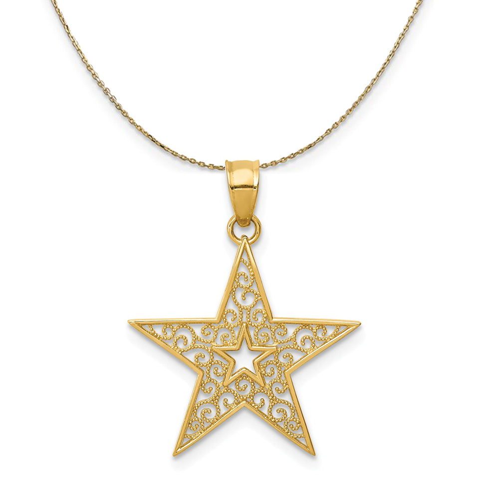 14k Yellow Gold 18mm Filigree Star Necklace, Item N23609 by The Black Bow Jewelry Co.