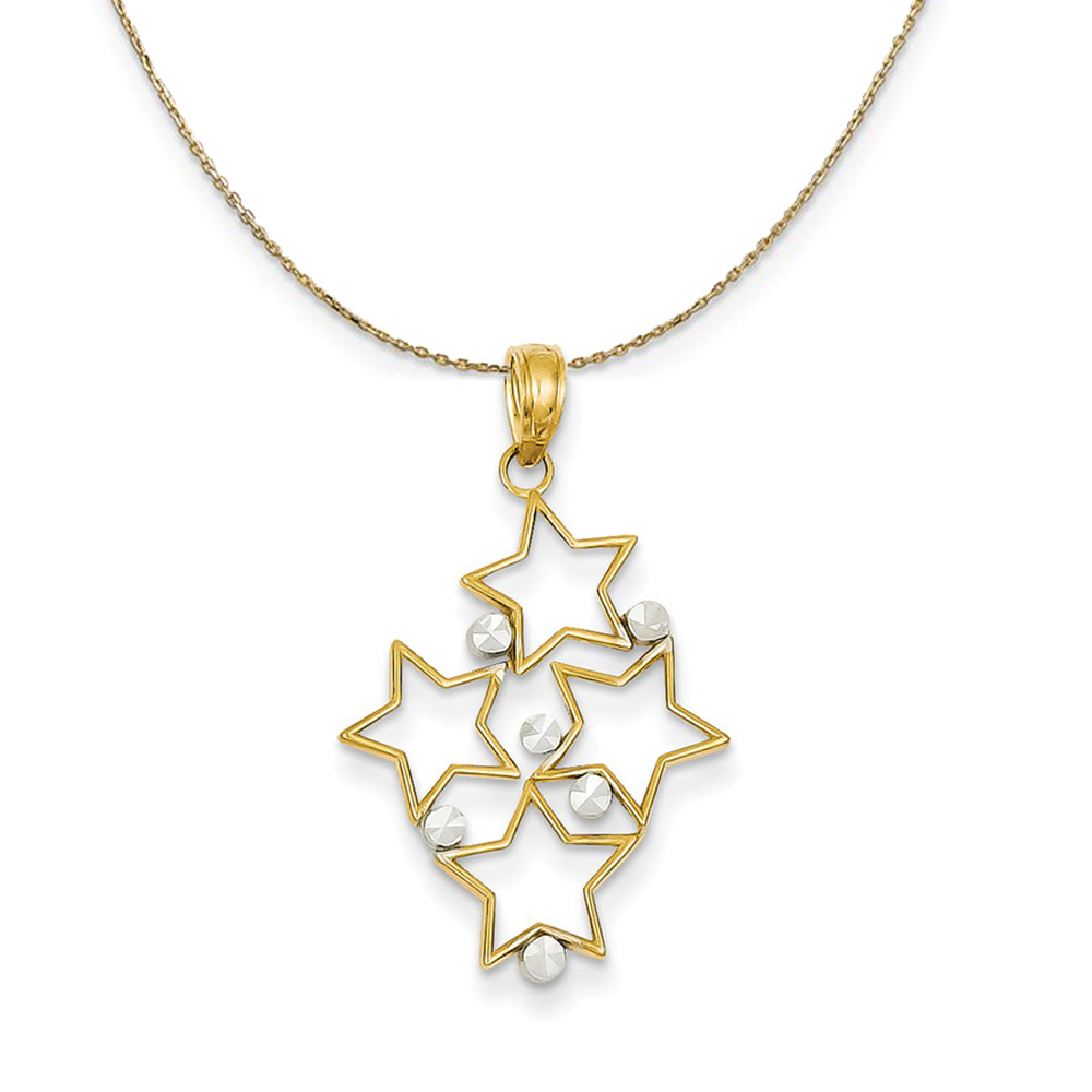 14k Yellow Gold and Rhodium Two Tone Star Cluster Necklace, Item N23610 by The Black Bow Jewelry Co.