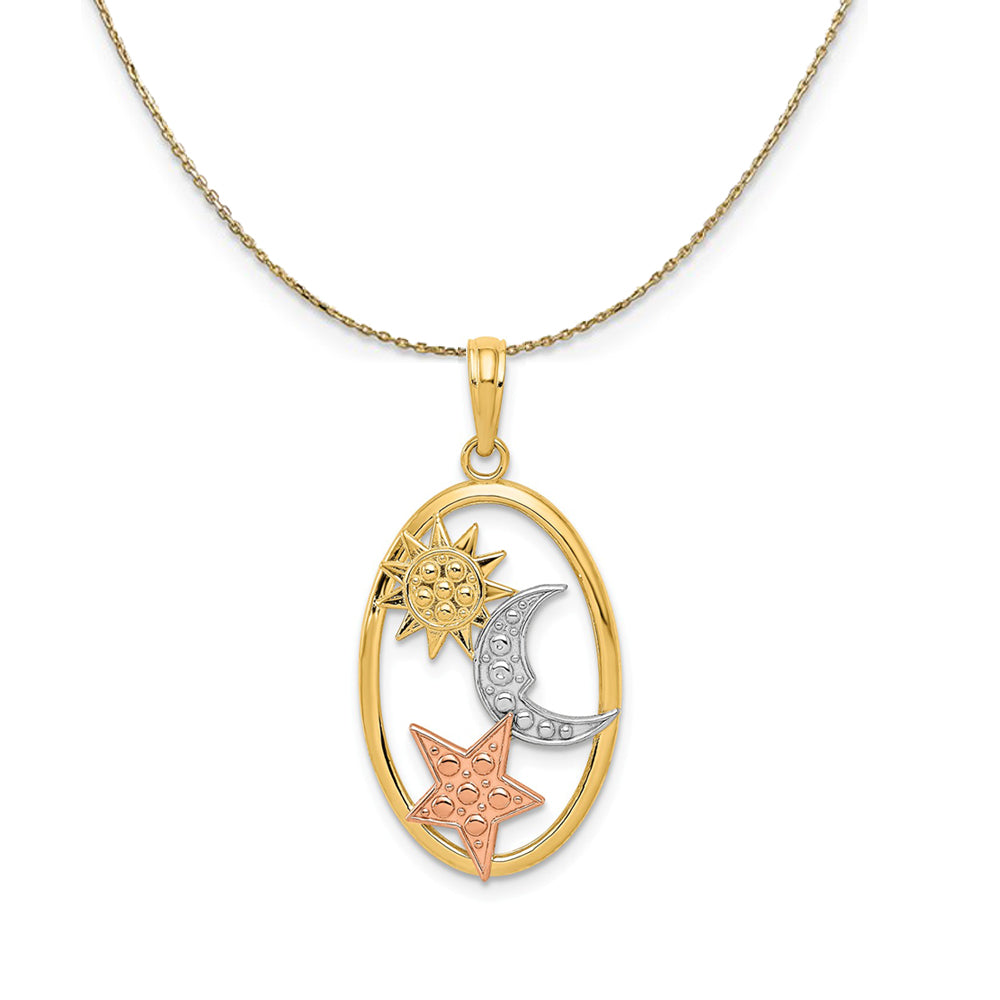 14k Yellow &amp; Rose Gold with Rhodium 22mm Celestial Necklace, Item N23611 by The Black Bow Jewelry Co.