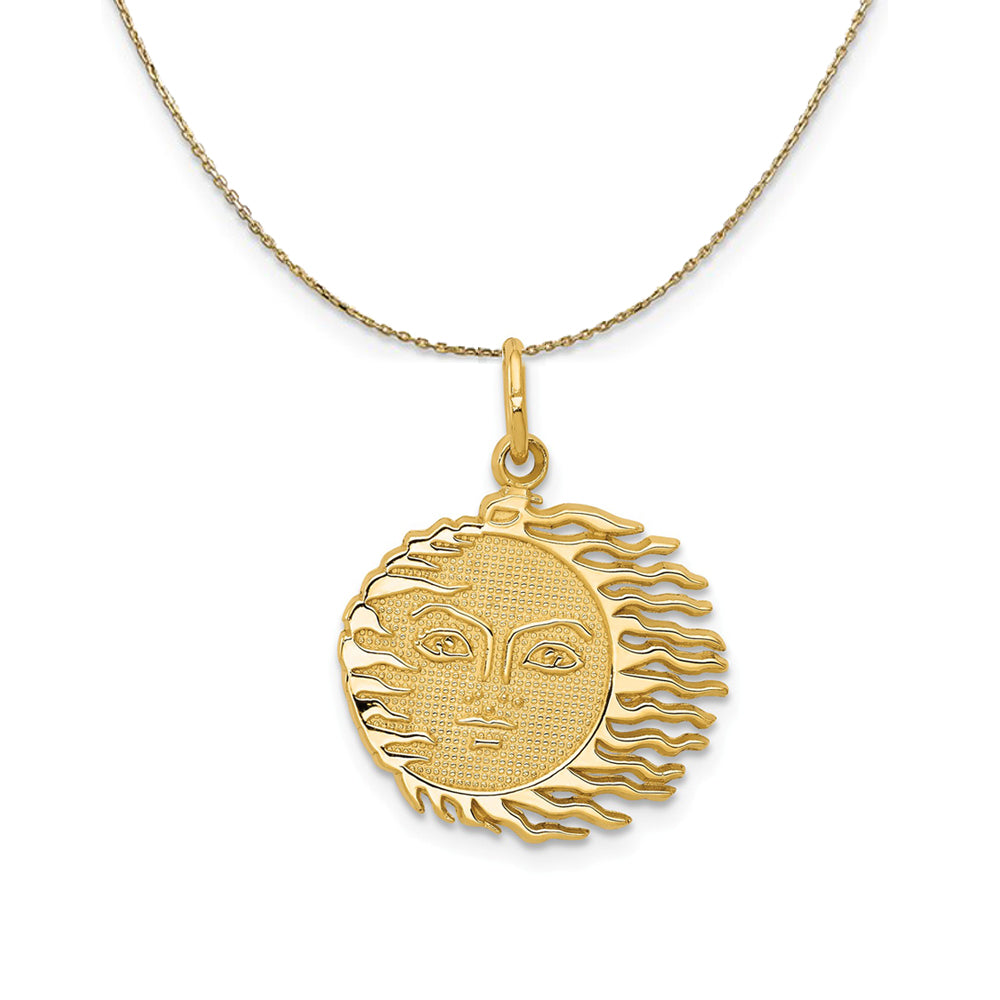 14k Yellow Gold 17mm Flaming Sun Necklace, Item N23612 by The Black Bow Jewelry Co.