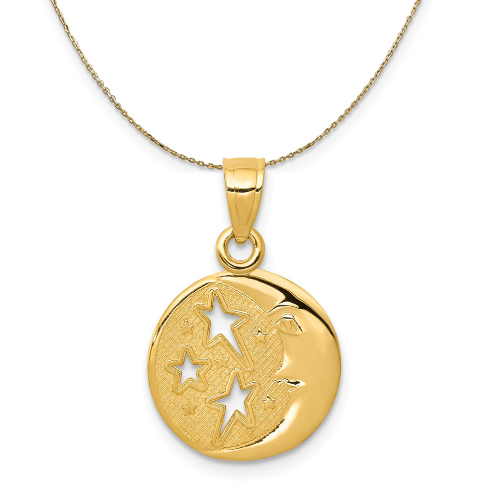 14k Yellow Gold 13mm Moon and Stars Necklace, Item N23613 by The Black Bow Jewelry Co.
