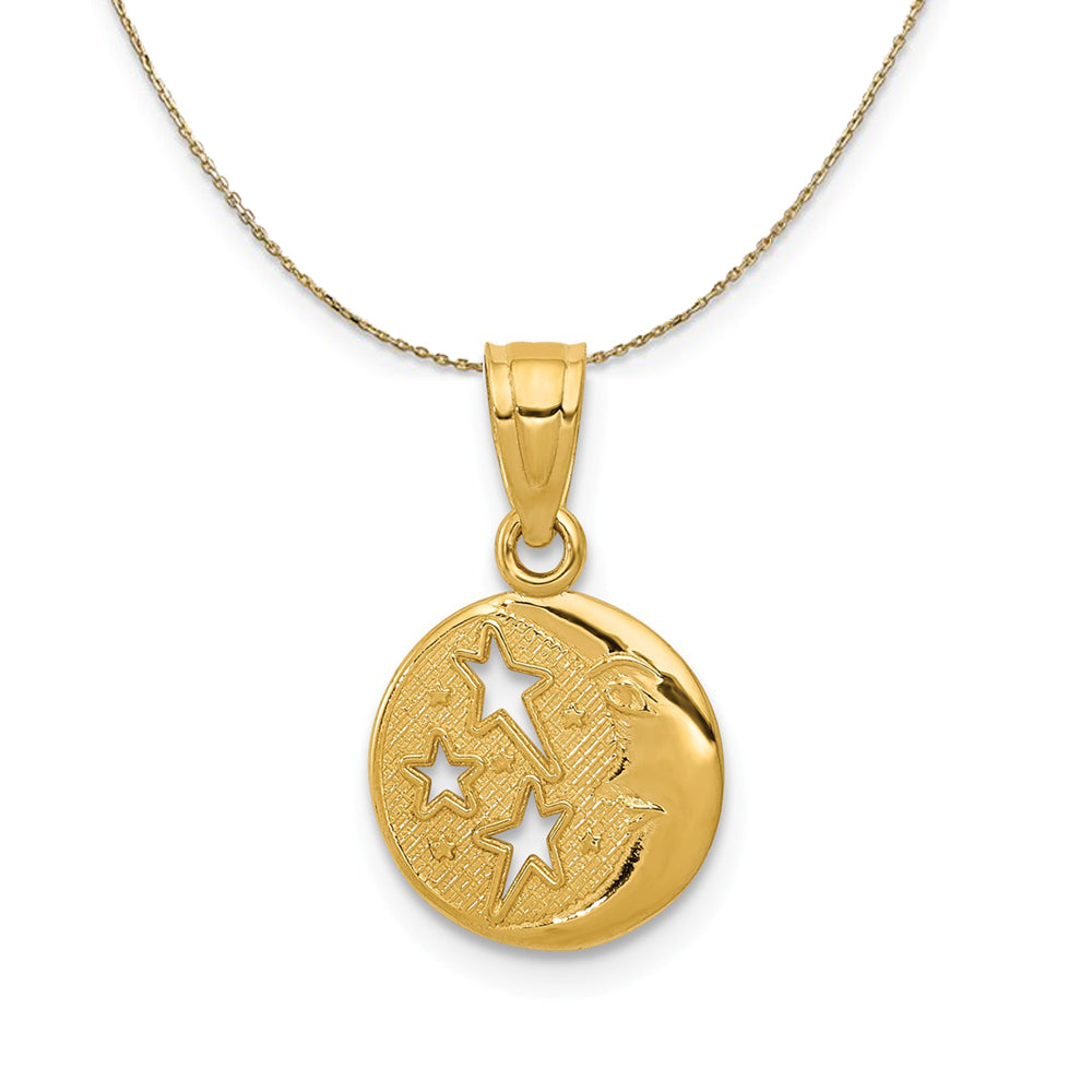 14k Yellow Gold 10mm Moon and Stars Necklace, Item N23614 by The Black Bow Jewelry Co.