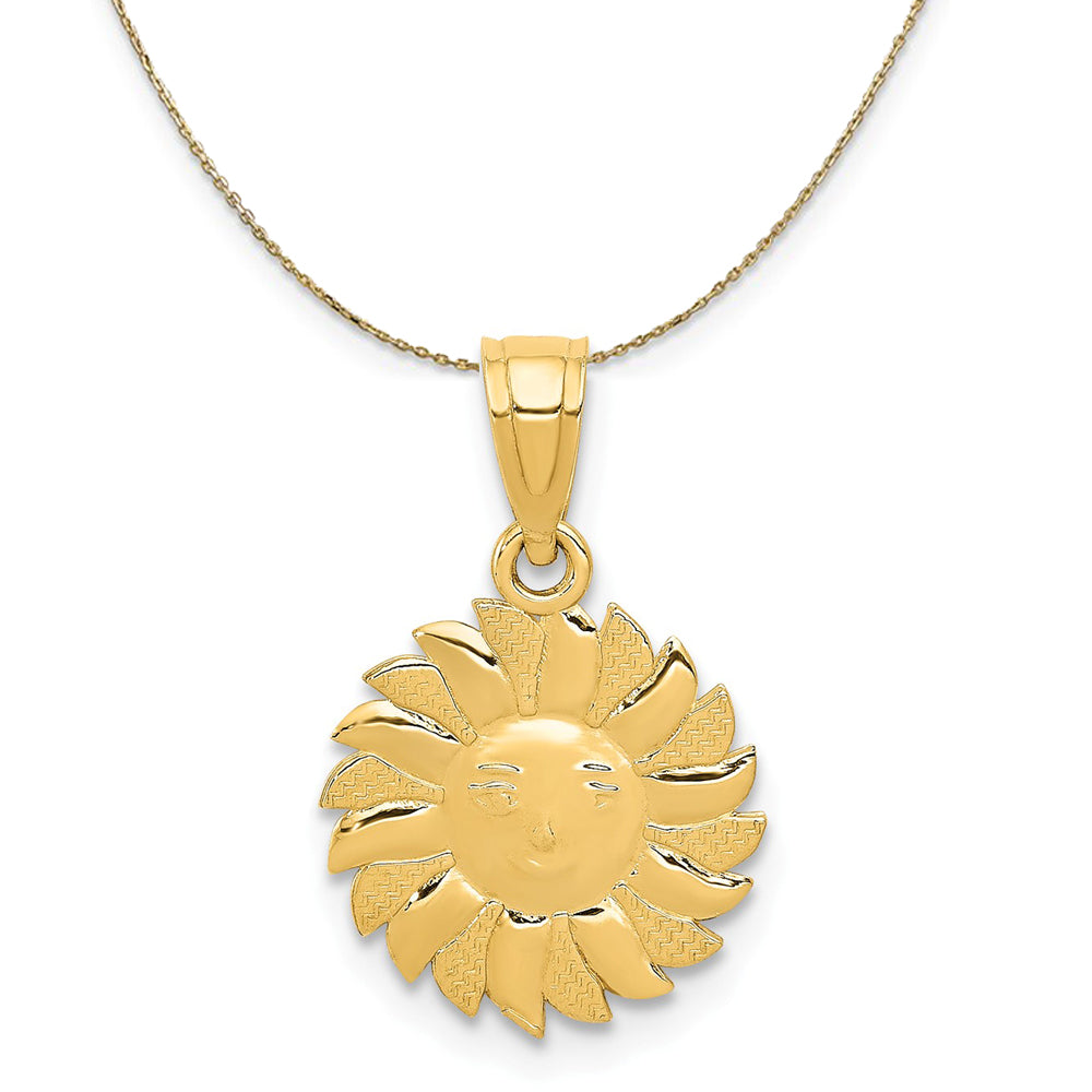 14k Yellow Gold 11mm Sun with Face Necklace, Item N23615 by The Black Bow Jewelry Co.