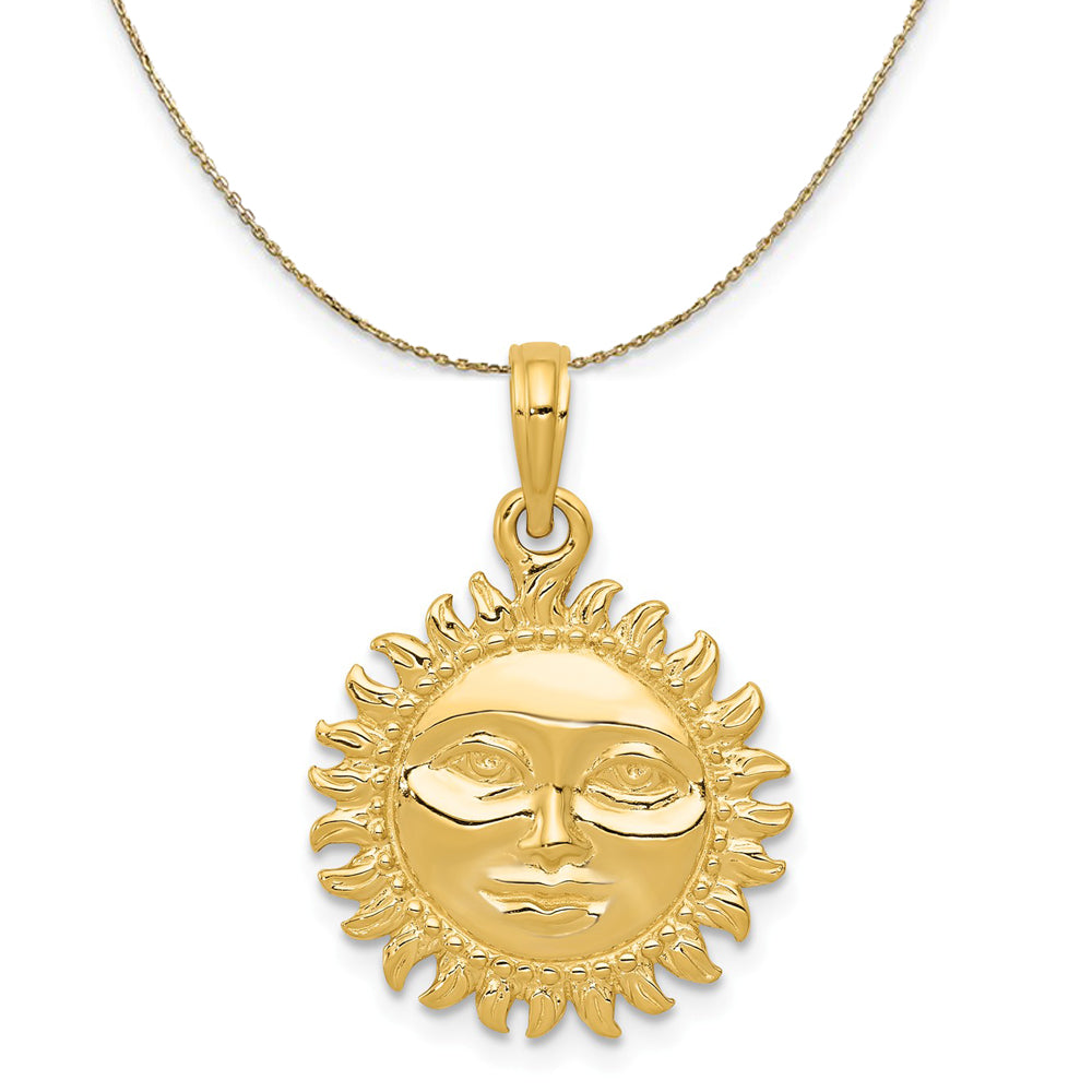 14k Yellow Gold 17mm 3D Sun with Face Necklace, Item N23617 by The Black Bow Jewelry Co.