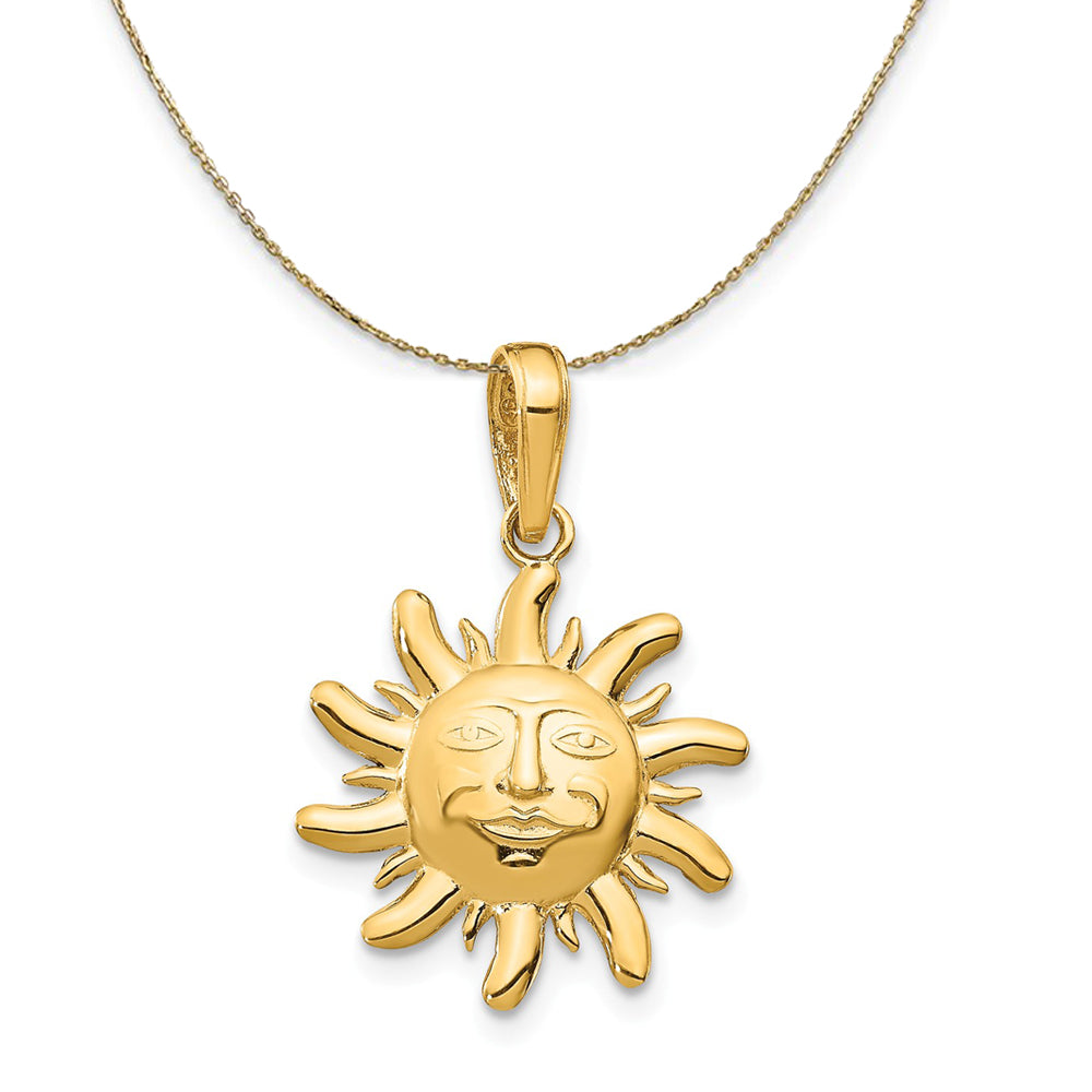 14k Yellow Gold 15mm Satin and Diamond Cut Sun Necklace, Item N23619 by The Black Bow Jewelry Co.