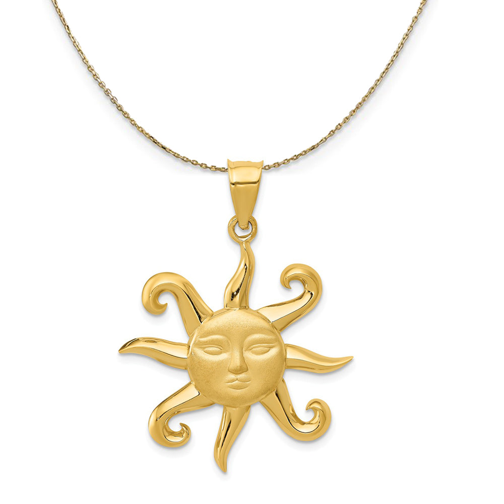 14k Yellow Gold Large Satin and Polished 2D Sun Necklace, Item N23620 by The Black Bow Jewelry Co.