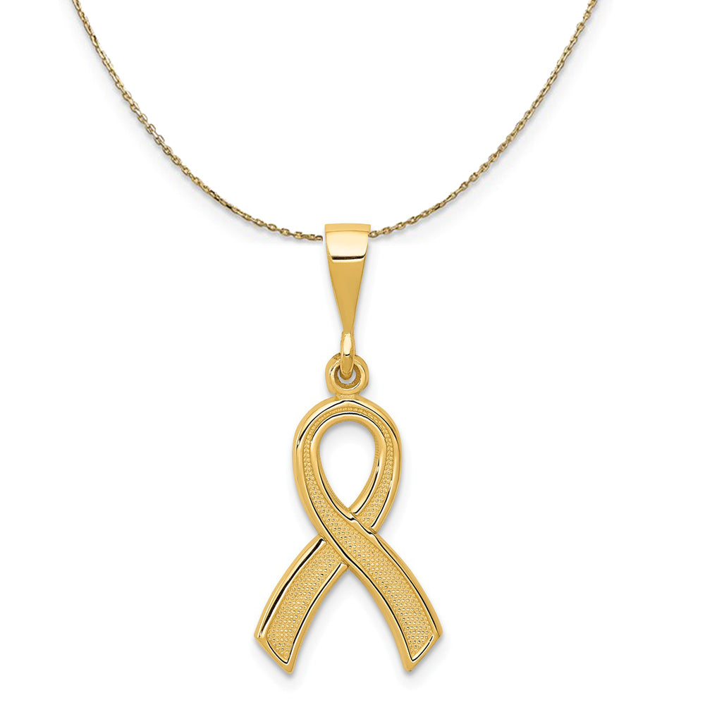 14k Yellow Gold Polished and Satin Awareness Ribbon Necklace, Item N23625 by The Black Bow Jewelry Co.