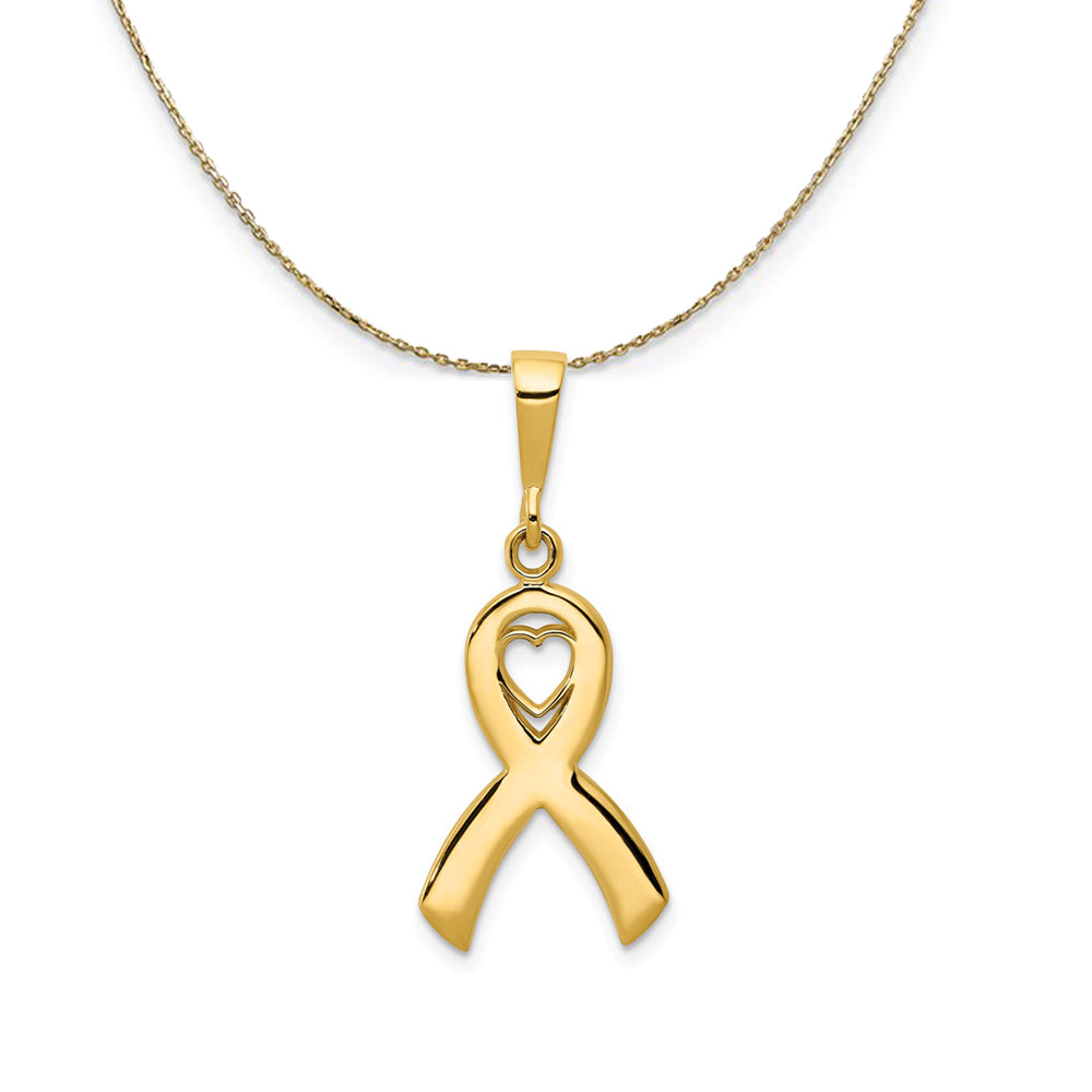 14k Yellow Gold Polished Heart in Awareness Ribbon Necklace, Item N23626 by The Black Bow Jewelry Co.