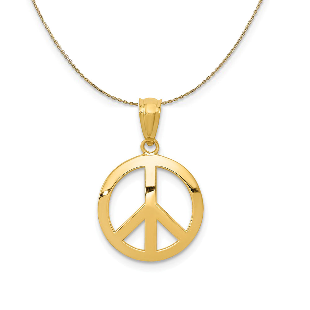 14k Yellow Gold 13mm Polished Convex Peace Symbol Necklace, Item N23629 by The Black Bow Jewelry Co.