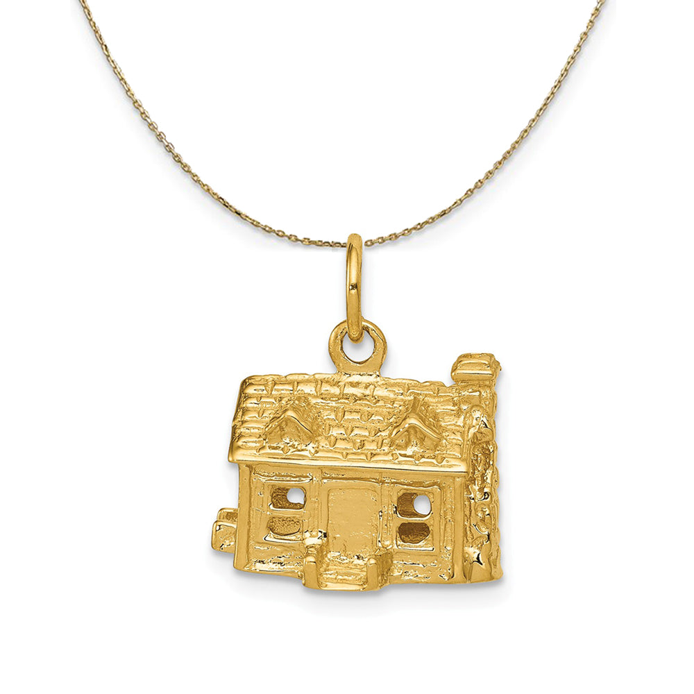14k Yellow Gold 3D House Necklace, Item N23636 by The Black Bow Jewelry Co.