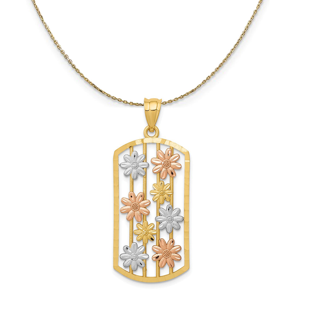 14k Yellow &amp; Rose Gold with Rhodium Daisy Dog Tag Necklace, Item N23638 by The Black Bow Jewelry Co.