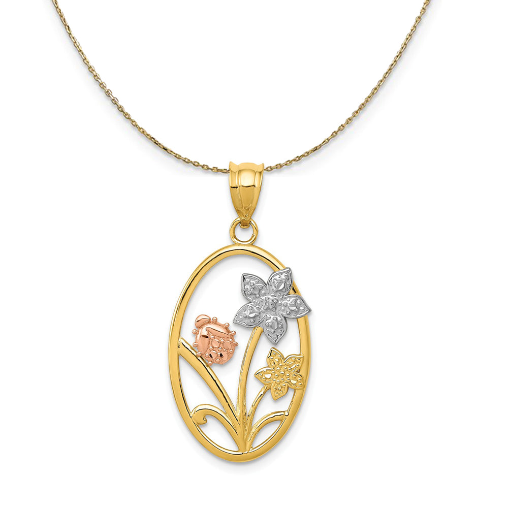 14k Yellow &amp; Rose Gold with Rhodium Oval Floral Necklace, Item N23639 by The Black Bow Jewelry Co.