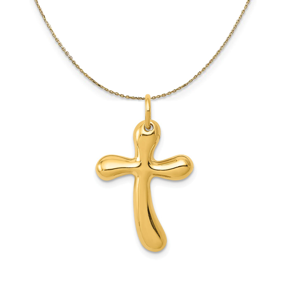 14k Yellow Gold Polished Freeform Cross Necklace, Item N23641 by The Black Bow Jewelry Co.