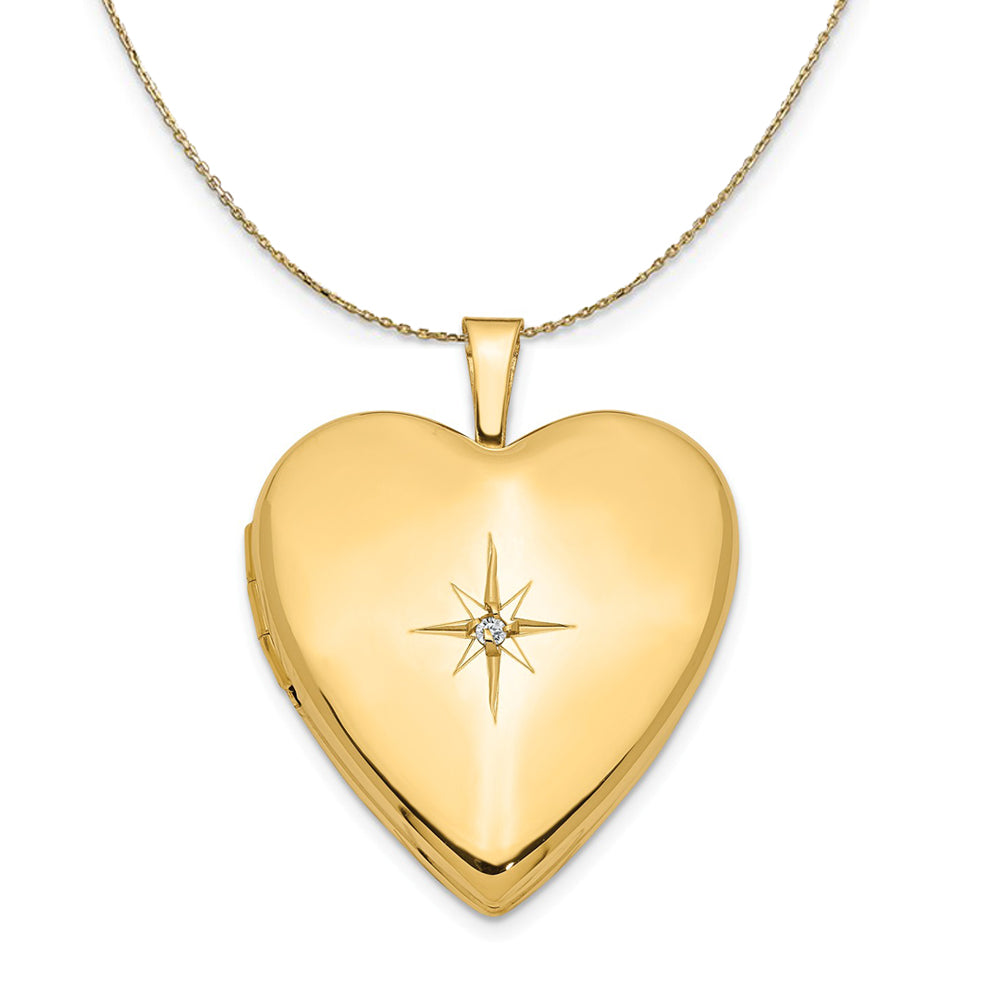 14k Yellow Gold 20mm Diamond Star Heart Locket Necklace, Item N23645 by The Black Bow Jewelry Co.