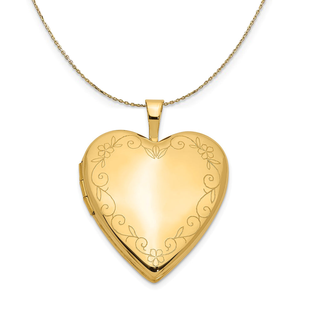 14k Yellow Gold 20mm Heart Locket with Flower Vine Necklace, Item N23649 by The Black Bow Jewelry Co.