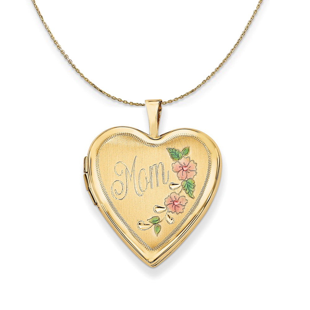 14k Yellow Gold and Enamel Mom Floral Heart Locket Necklace, Item N23658 by The Black Bow Jewelry Co.