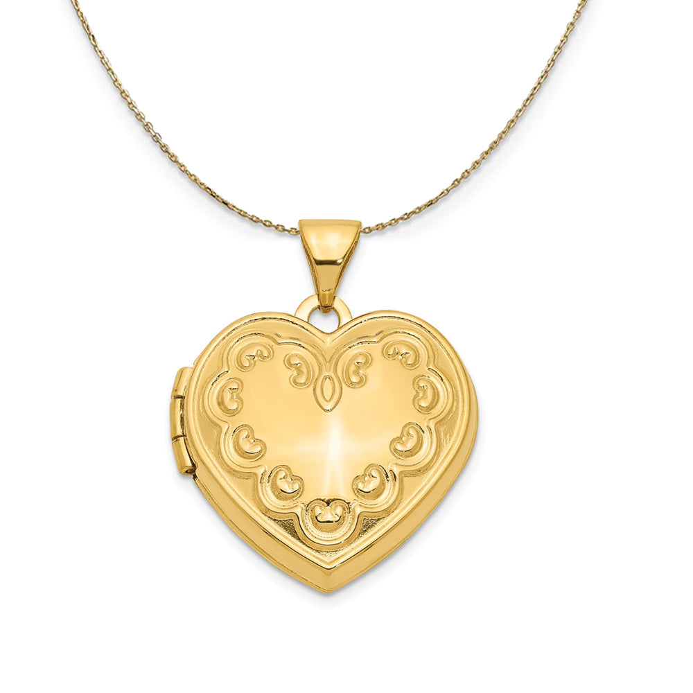 14k Yellow Gold 18mm Domed Heart Locket Necklace, Item N23659 by The Black Bow Jewelry Co.