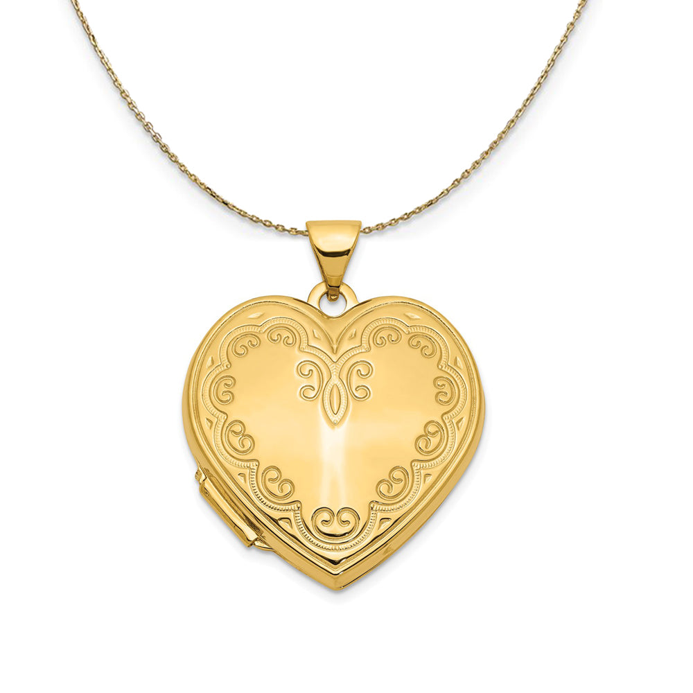 14k Yellow Gold 21mm Ornate Heart Locket Necklace, Item N23660 by The Black Bow Jewelry Co.