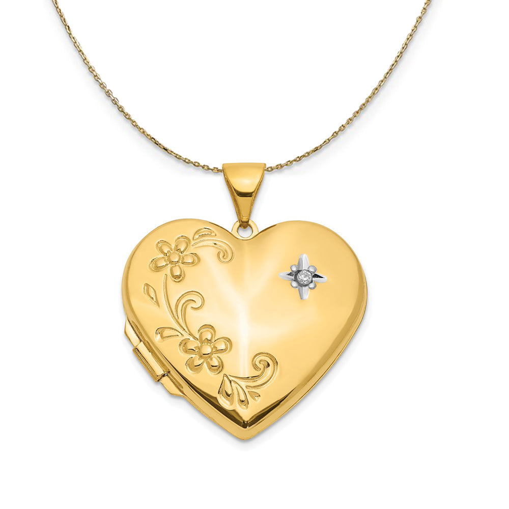 14k Yellow Gold Family Diamond Floral Heart Locket Necklace, Item N23670 by The Black Bow Jewelry Co.